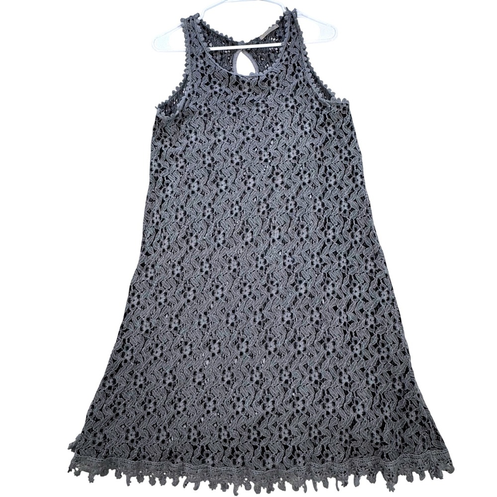Made in Italy Lace Shift Dress Women Size M Grey‎ Boho Cottagecore Whimsigoth